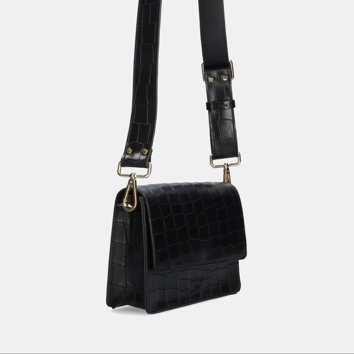 The Perfect Square Crossbody Bag - Croco Print Black - ann kurz