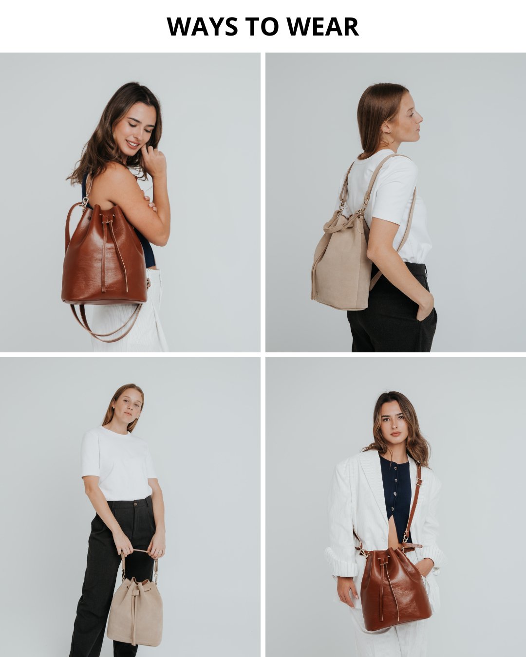 Convertible Saku Bucket Bag - Suede Caramelo - ann kurz