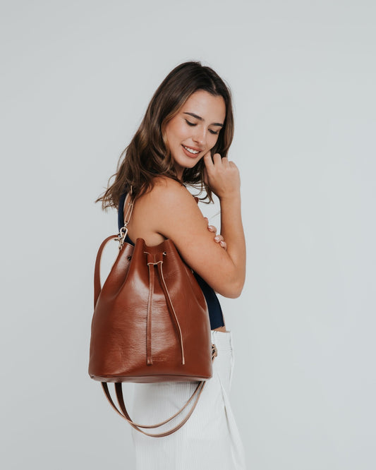 Convertible Saku Bucket Bag - Vegetable Tanned Dark Brown - ann kurz