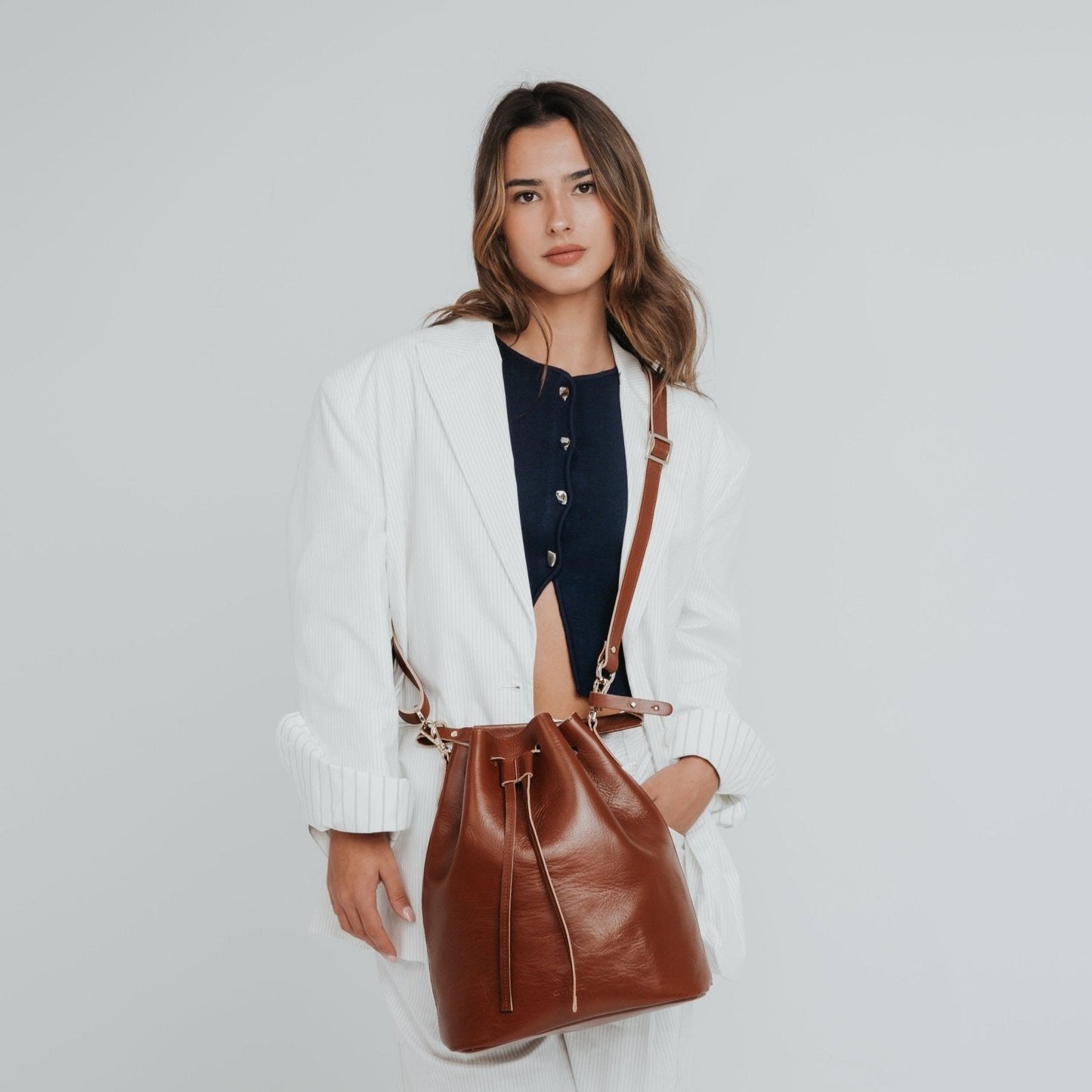 Convertible Saku Bucket Bag - Vegetable Tanned Dark Brown - ann kurz