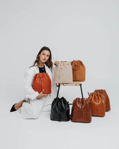 Convertible Saku Bucket Bag - Vegetable Tanned Smoky Amber - ann kurz