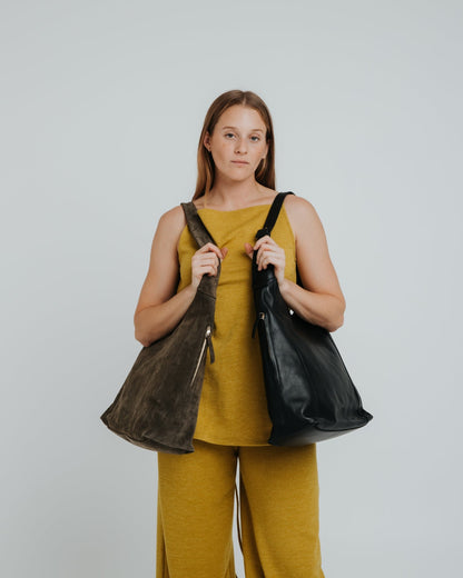 Double Zip Hobo Bag - Nappa Black - ann kurz