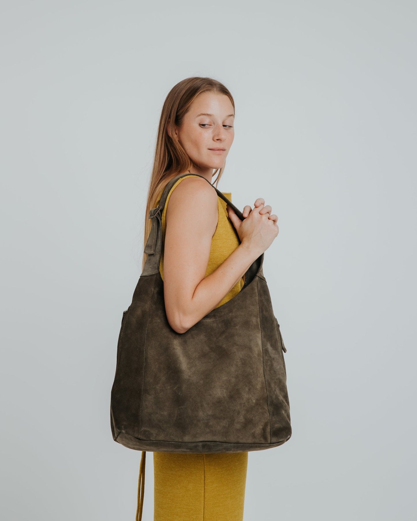 Double Zip Hobo Bag - Suede Khaki - ann kurz