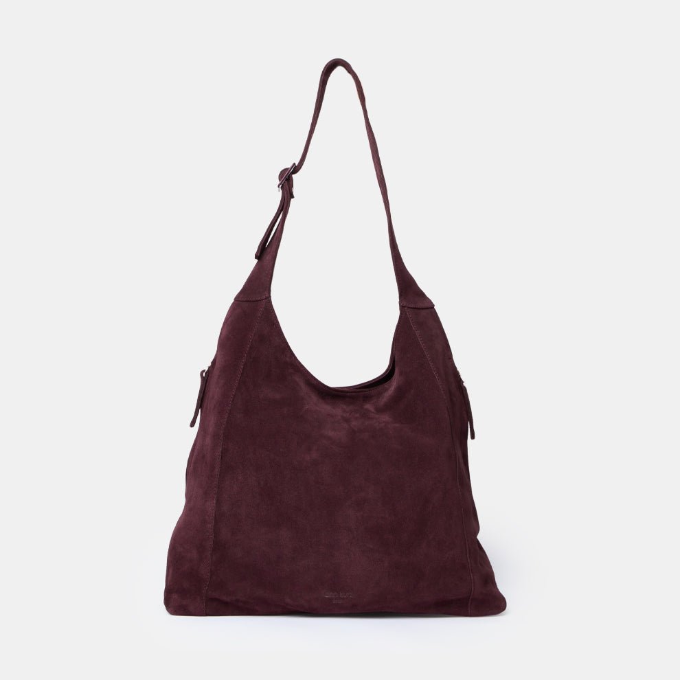 Double Zip Hobo Bag - Suede Maroon - ann kurz