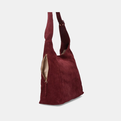 Double Zip Hobo Bag - Suede Maroon - ann kurz