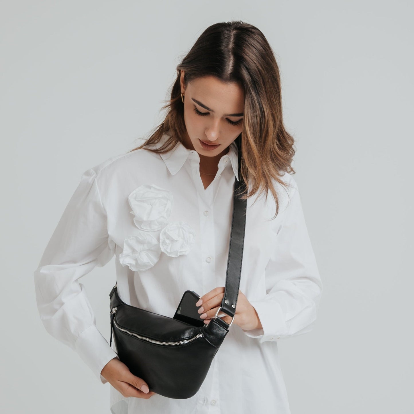 Fanny Pack - Nappa Black - Silver - ann kurz