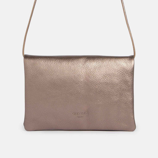 Fold Over Double - Compartment Shoulder Bag - Metallic Rame - ann kurz