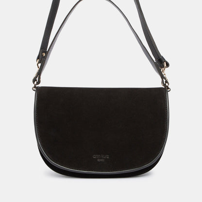 Half Moon Crossbody with flap - Nappa Mix Suede Black + Nappa Black - ann kurz