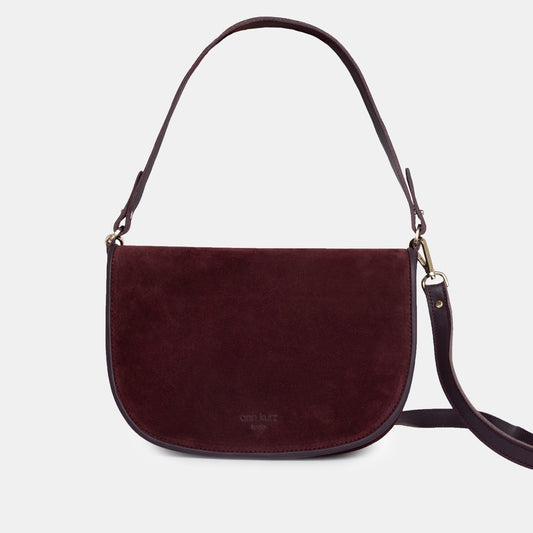 Half Moon Crossbody with flap - Suede Mix Suede Maroon + Nappa Maroon - ann kurz