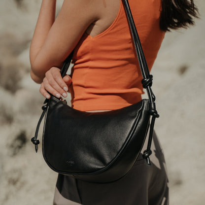 Half Moon Shoulder Bag with Knots - Nappa Black - ann kurz