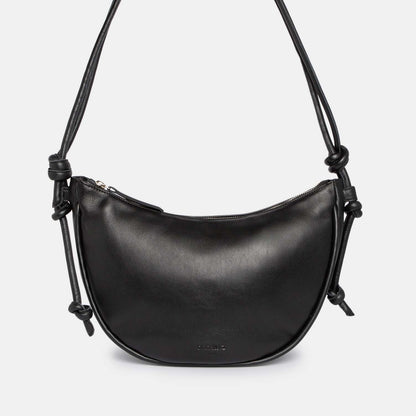 Half Moon Shoulder Bag with Knots - Nappa Black - ann kurz