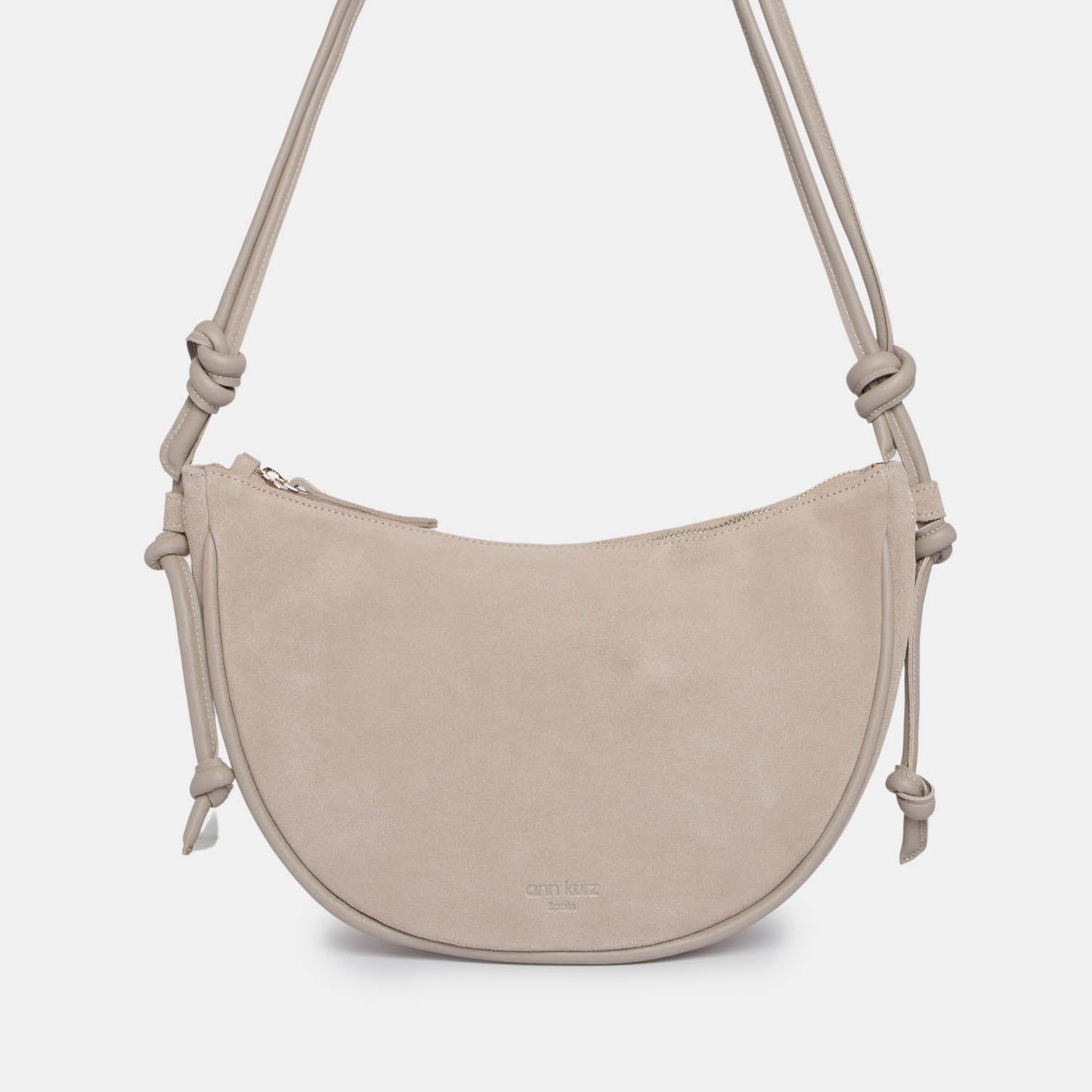 Half Moon Shoulder Bag with Knots - Suede Caramelo - ann kurz