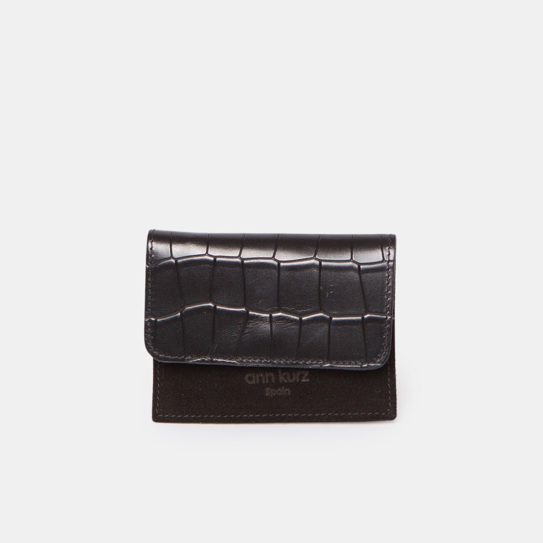 Mini Compact Purse - Croco Print Black - ann kurz