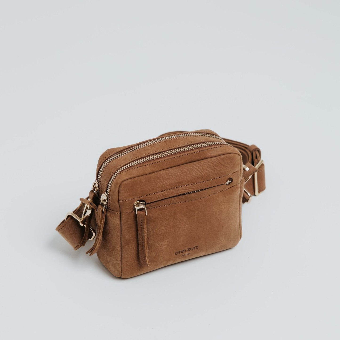 Mini Cubo Shape Crossbody Bag - Suede Brown - ann kurz