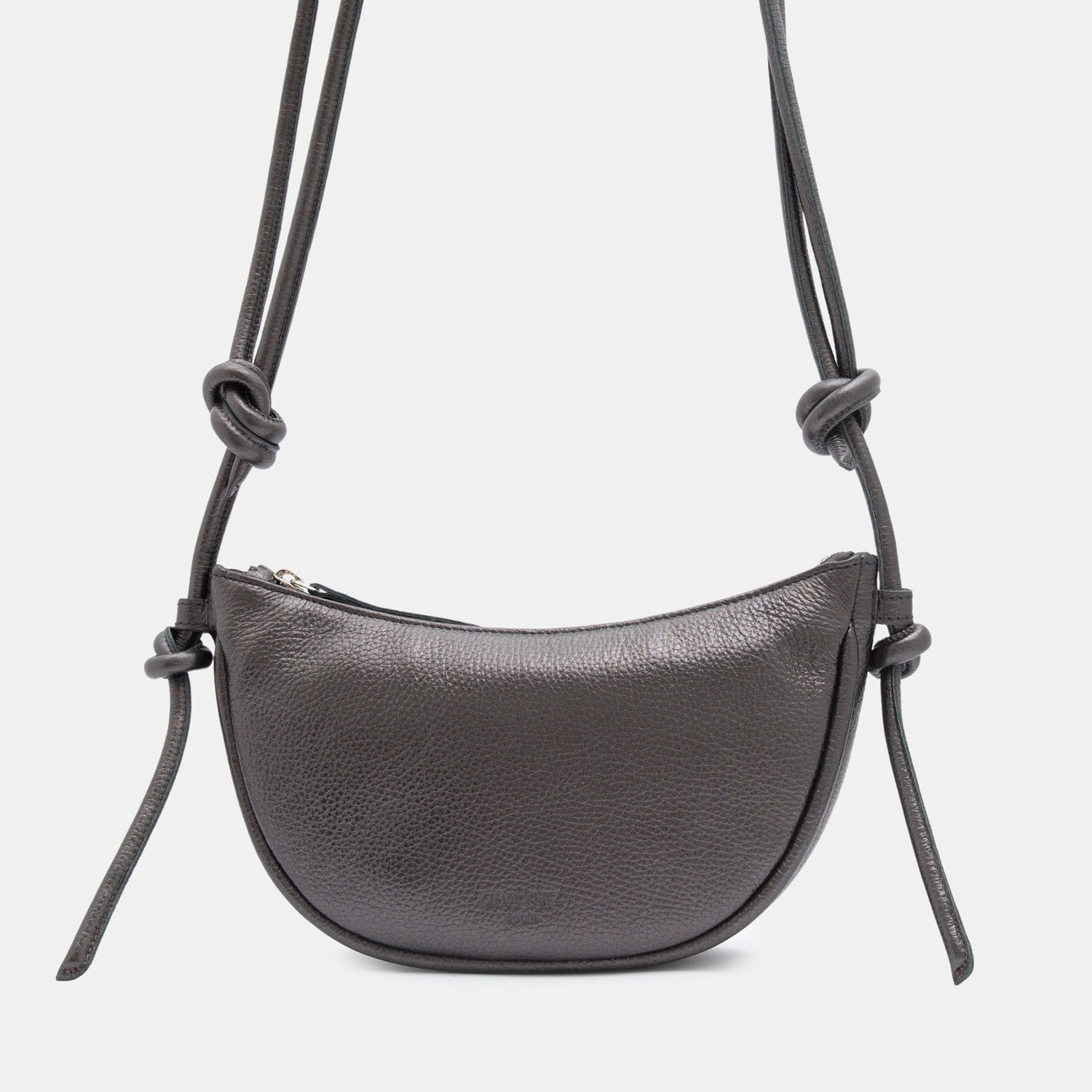 Mini Half Moon Shoulder Bag with Knots - Metallic Anthracite - ann kurz