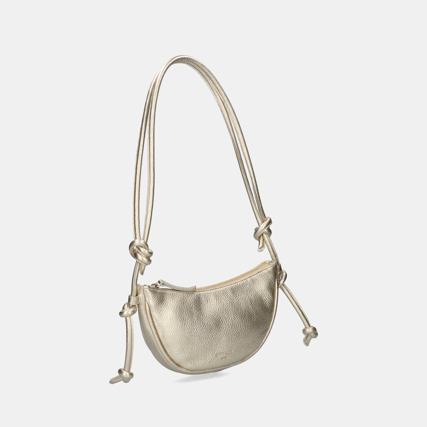 Mini Half Moon Shoulder Bag with Knots - Metallic Champagne - ann kurz