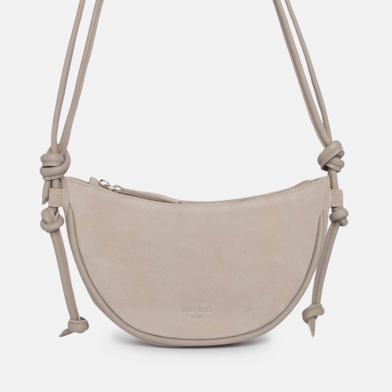 Mini Half Moon Shoulder Bag with Knots - Suede Caramelo - ann kurz