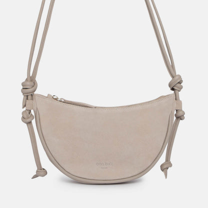 Mini Half Moon Shoulder Bag with Knots - Suede Caramelo - ann kurz