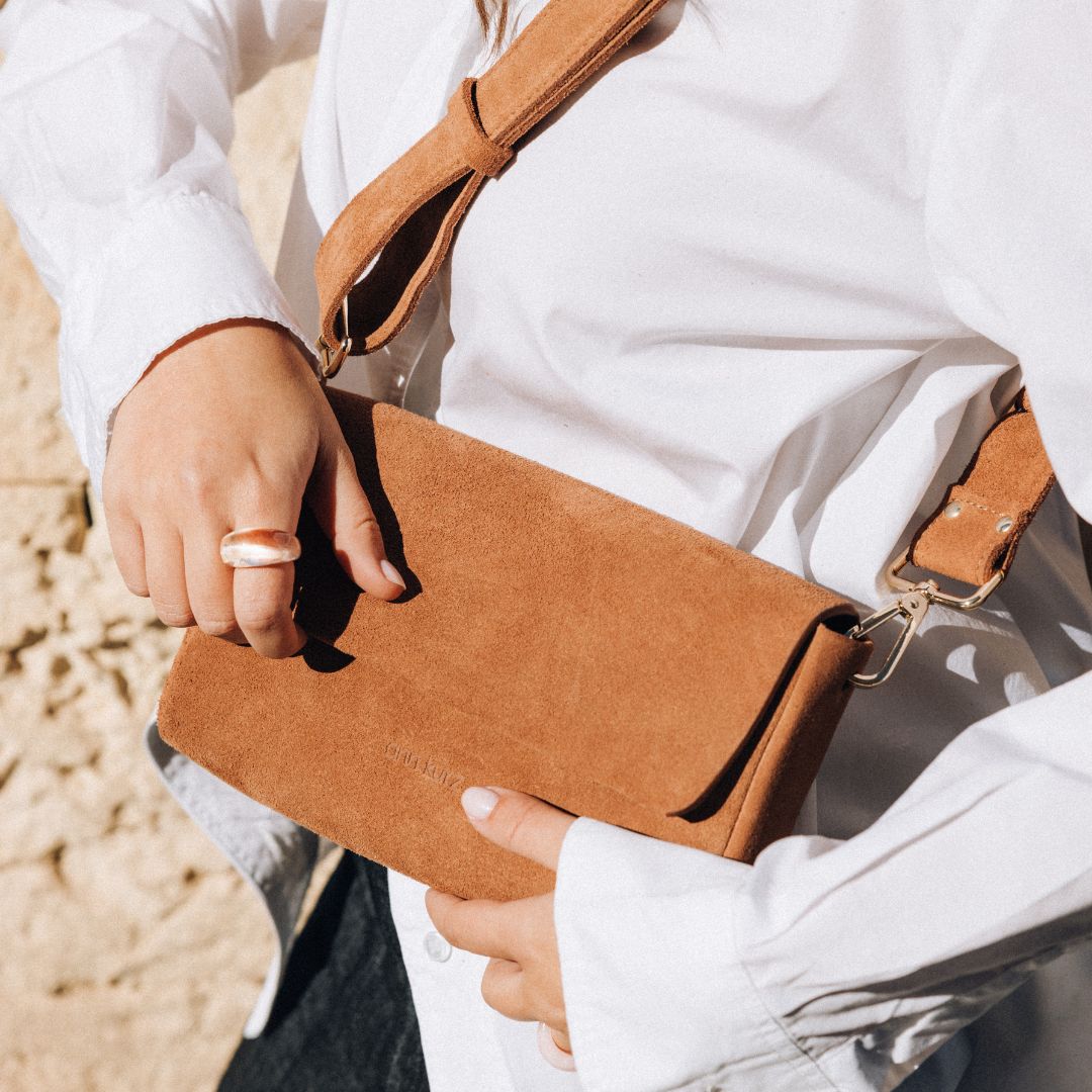 Pack Large Shape Shoulder Bag - Suede Dark Nude - ann kurz