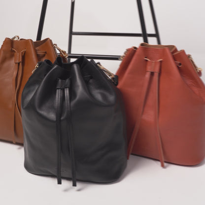 Convertible Saku Bucket Bag - Vegetable Tanned Smoky Amber