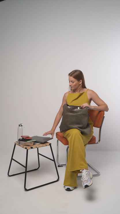 Double Zip Hobo Bag - Suede Olive