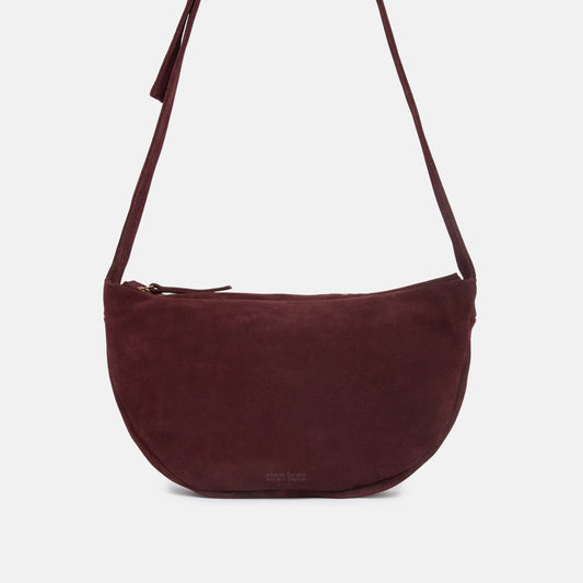 Soft Half Moon Shoulder Bag - Suede Maroon - ann kurz