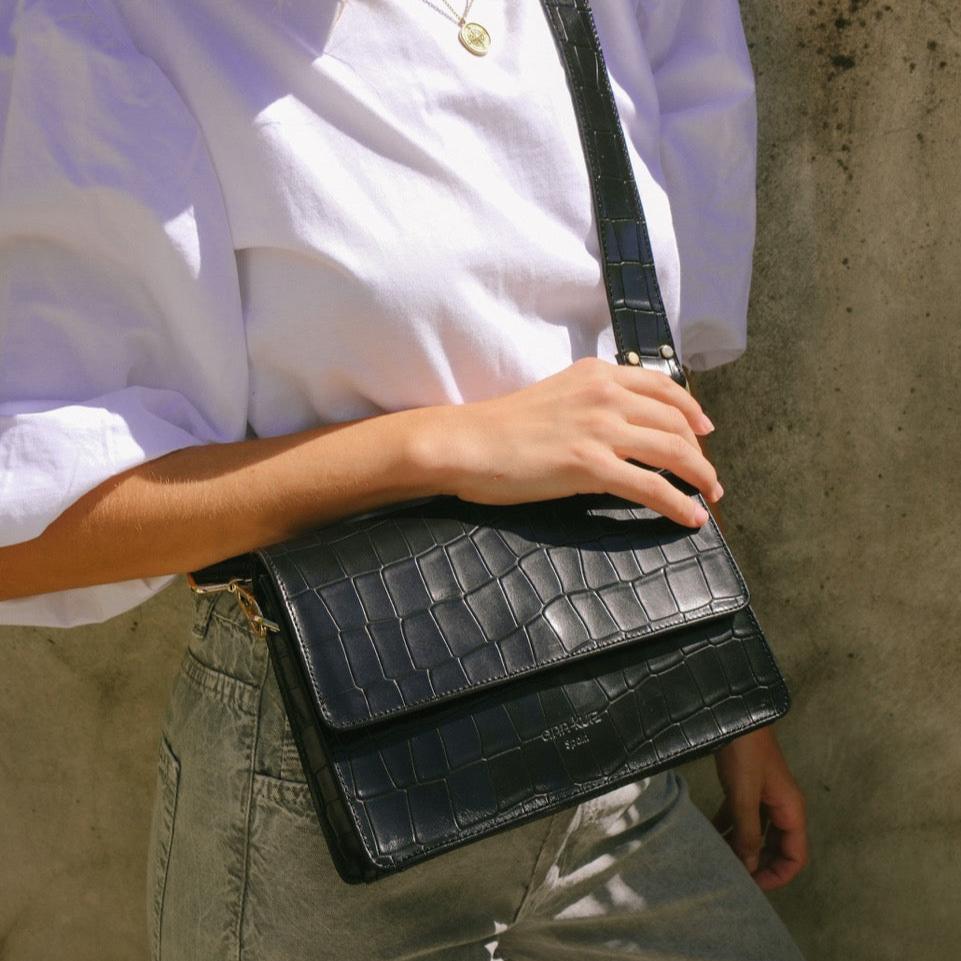 The Perfect Square Crossbody Bag - Croco Black Print - ann kurz