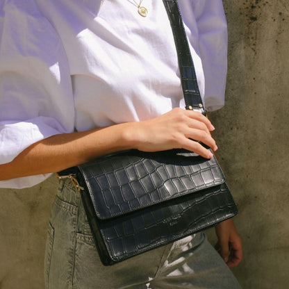 The Perfect Square Crossbody Bag - Croco Black Print - ann kurz