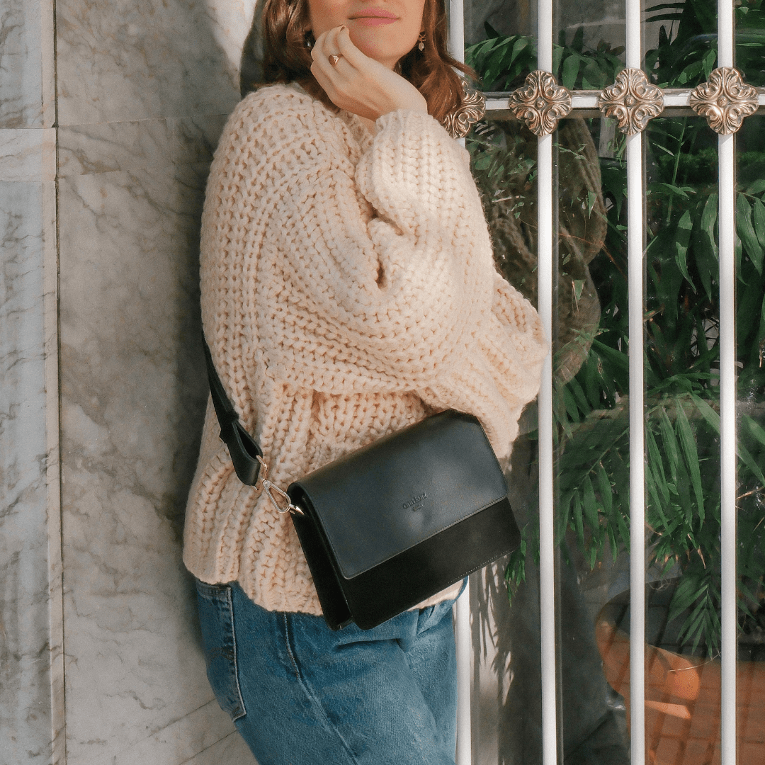 The Perfect Square Crossbody Bag - Mix Nappa Suede Black - ann kurz