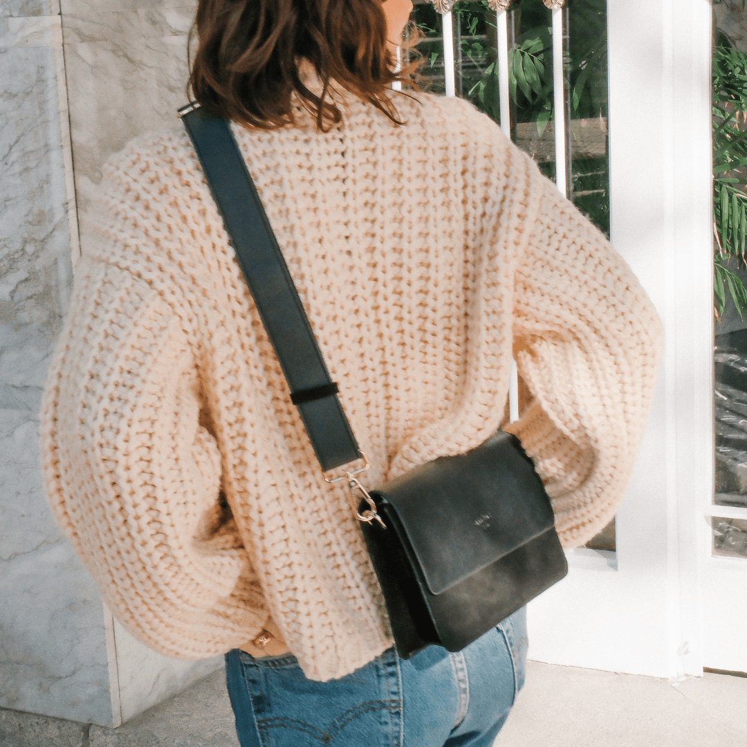 The Perfect Square Crossbody Bag - Mix Nappa Suede Black - ann kurz