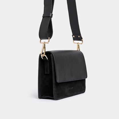 The Perfect Square Crossbody Bag - Mix Nappa Suede Black - ann kurz