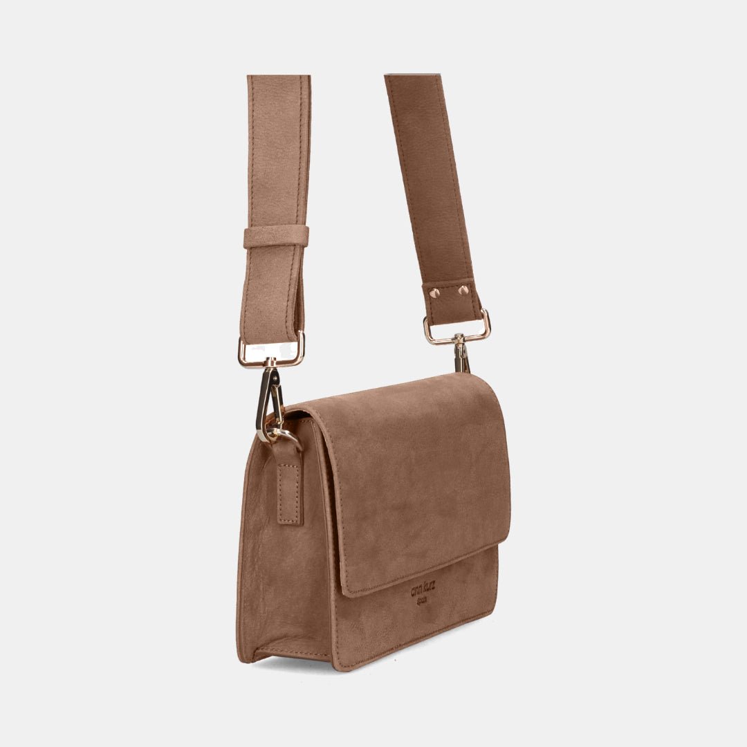 The Perfect Square Crossbody Bag - Nubuck Taupe - ann kurz