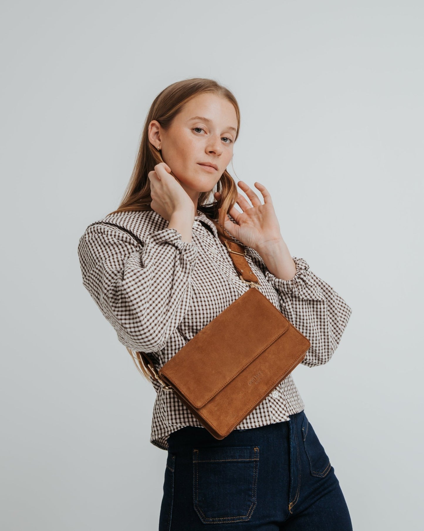 The Perfect Square Crossbody Bag - Suede Brown - ann kurz