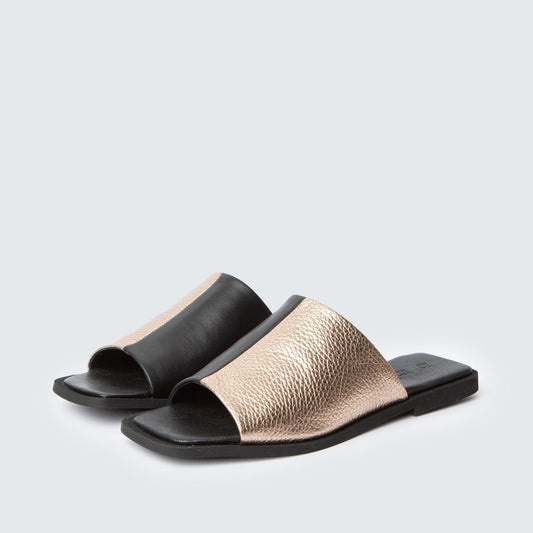 Flat Duo Shoe | New -Grain Metallic Rosé + Black- ann kurz